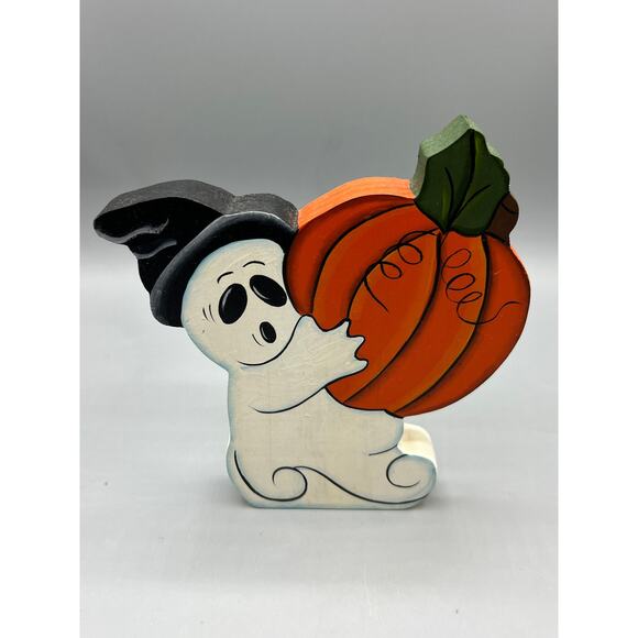 Wooden Ghost Witch with Pumpkin Chunky Shelf Sitter - Picture 3 of 6